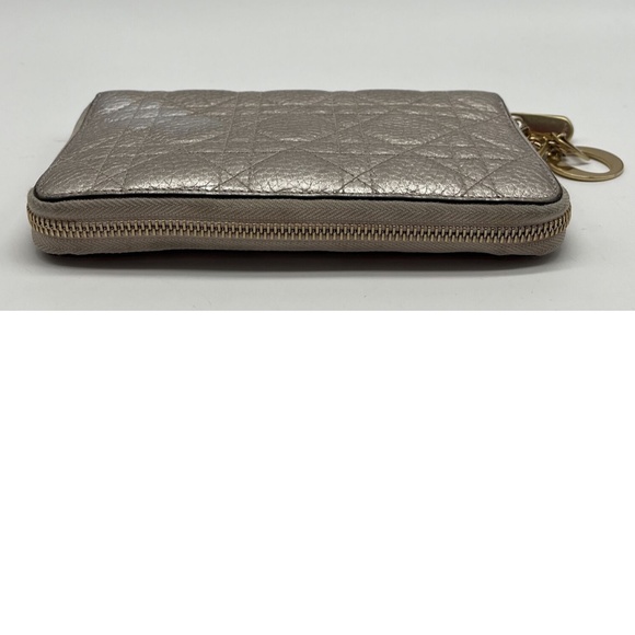 Christian Dior Lady Dior Leather Cannage Quilted Zip-Around Wallet w/ Logo Charm - Picture 4 of 8
